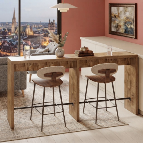 78.74" Narrow Bar Table, Long High-Top Pub Table with Iron Footrest, Counter Height Dining Table for Kitchen & Commercial Use