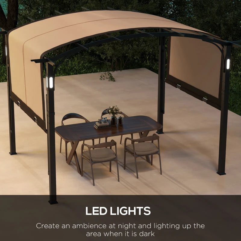 Outsunny 9.5' x 11' Outdoor Pergola Patio Gazebo with Retractable Canopy and LED Lights, for BBQ, Lawn, Backyard 