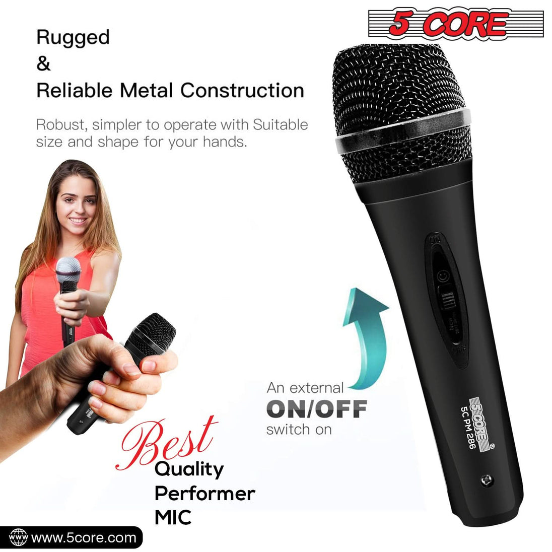 5Core Handheld XLR Dynamic Microphone – Karaoke, Singing, and Studio Mic (Microfono)