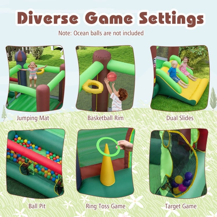 6-in-1 Inflatable Bounce House with Double Slides without Blower