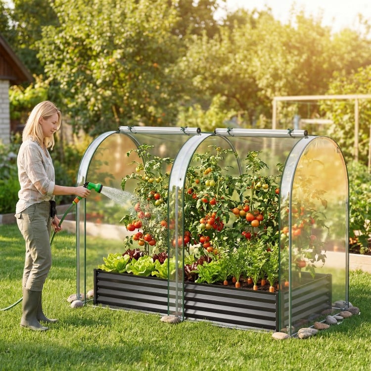 6 x 3 x 1 FT Galvanized Raised Garden Bed with Greenhouse Cover-Black