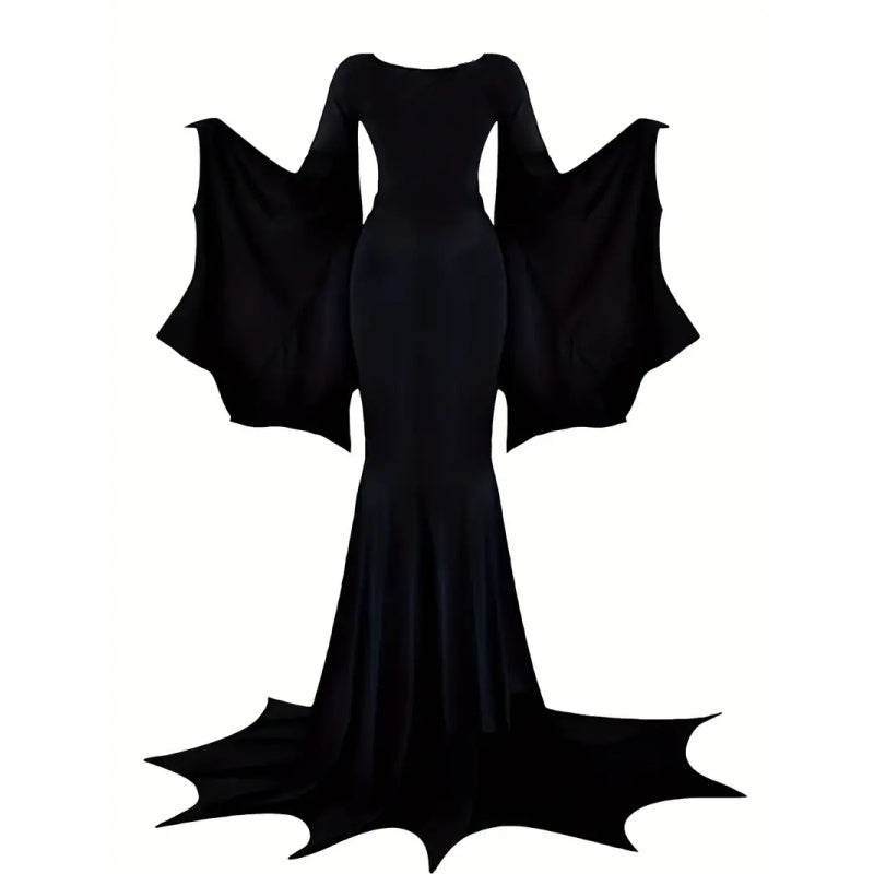 Black Costume Womens Gothic Witch Bat Sleeve Dress Halloween Cosplay Costumes Vintage Carnival Party Outfit 