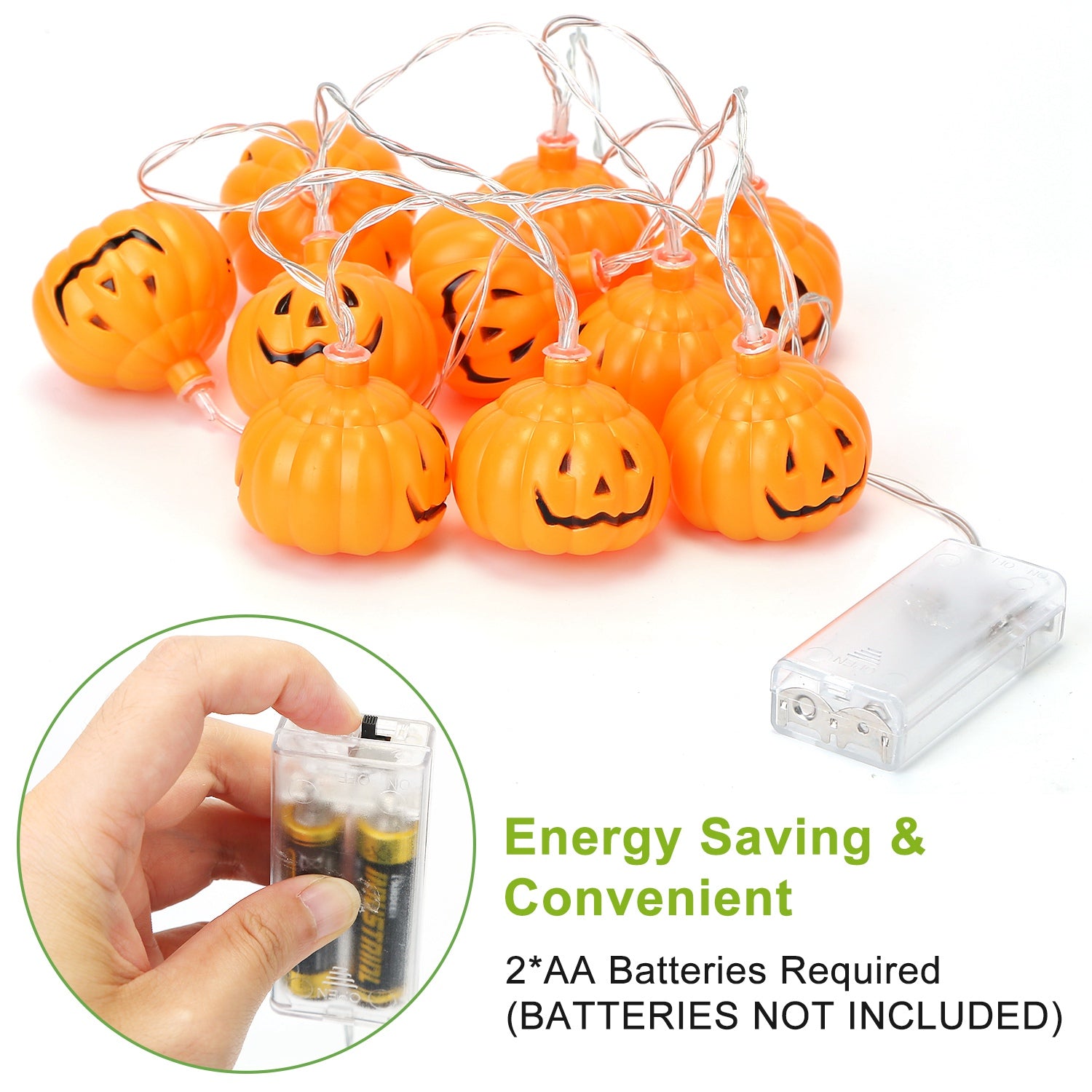 Halloween String Lights 59IN Total Length Pumpkin LED Lamps Battery Powered Decorative Holiday Lights For Indoor Decor