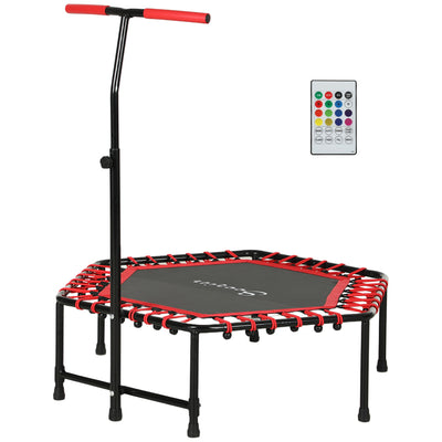 Soozier 45" Rebounder Trampoline for Adult, Quiet Bungee Rebounder with LED Lights and Adjustable Handle, Red 