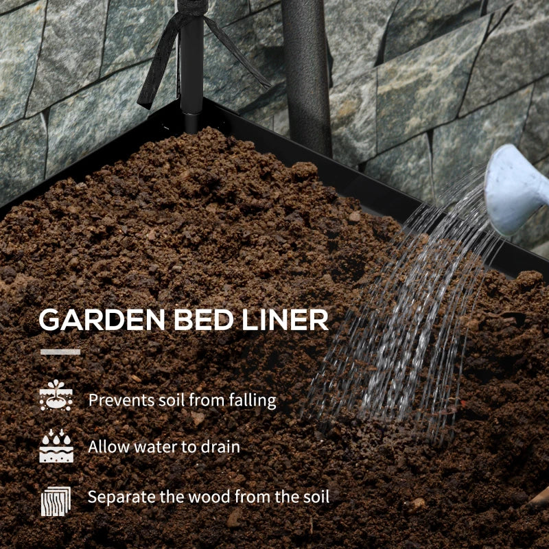Raised Garden Bed with Cover, Metal Elevated Planter Box with Bottom Shelf and Liner, Black