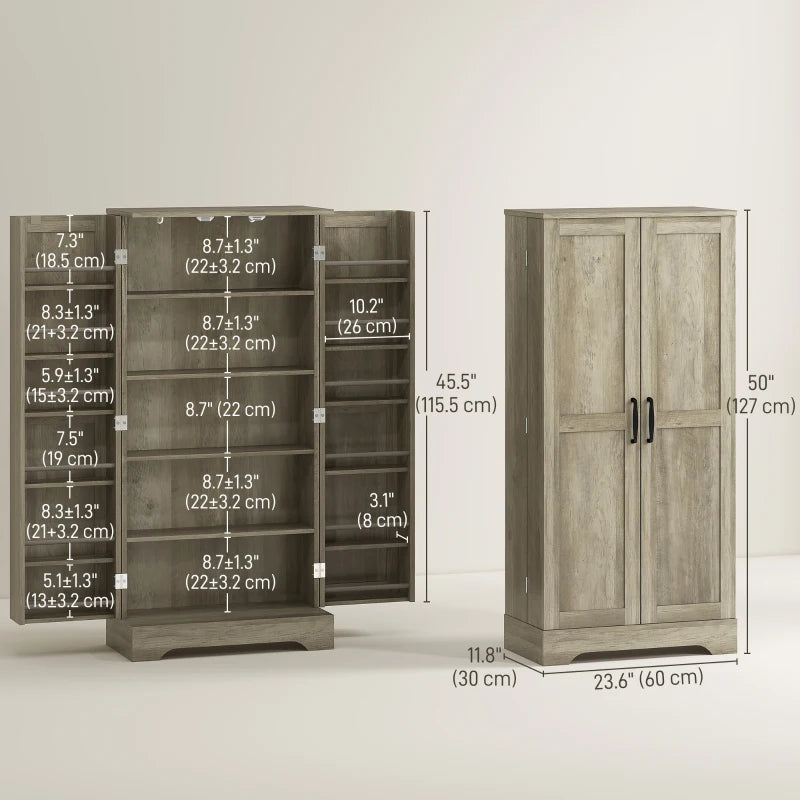 50" Pantry Storage Cabinet, Farmhouse Kitchen Pantry Cabinet with Doors, Adjustable Shelves, Distressed Grey