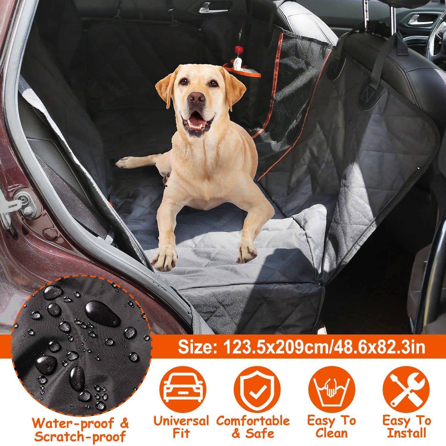 Dog Car Seat Cover Waterproof Scratchproof Pet Car Rear Protector Mat Pet Back Seat Hammock with 2 Door Slide Straps for Car Truck SUV