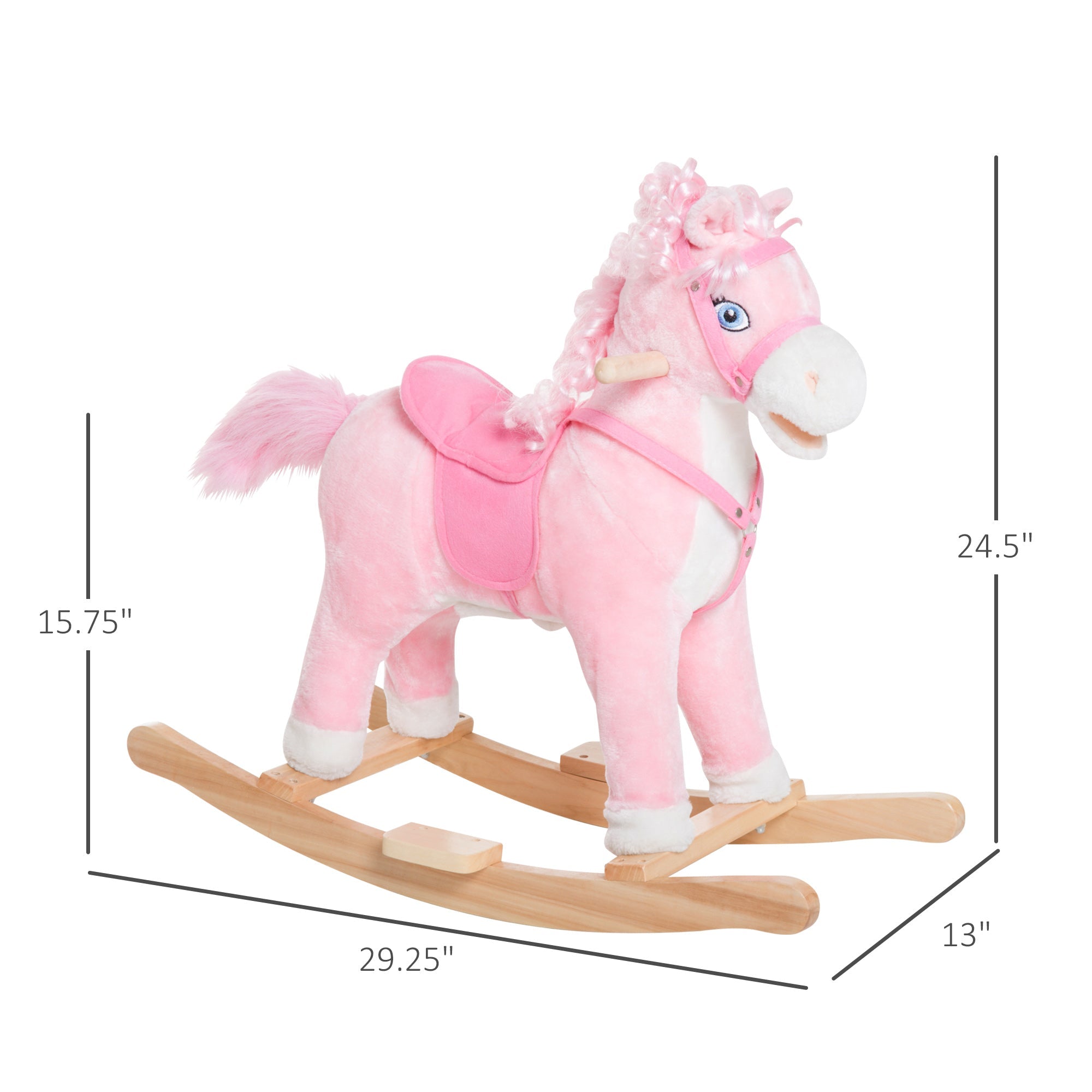Qaba Kids Plush Rocking Horse Poney Child Ride On Toy Rocker w/ Realistic Sounds Pink 