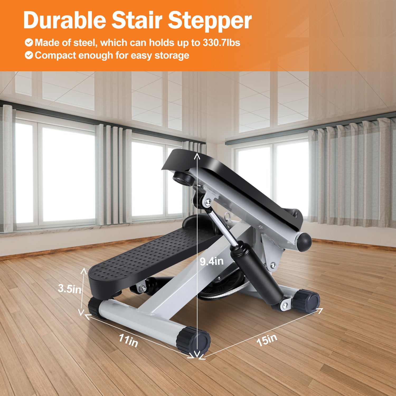 Stepper for Exercise Mini Fitness Stepper with 2 Resistance Bands LCD Monitor Max 330.7LBS Load Stair Stepper Quiet Stepper 