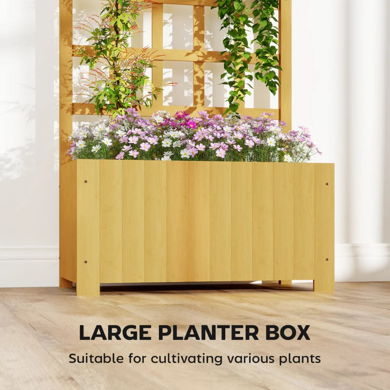 Wooden Raised Garden Bed with Lattice Trellis, Outdoor Elevated Planter Box with Drainage Holes for Climbing Plants