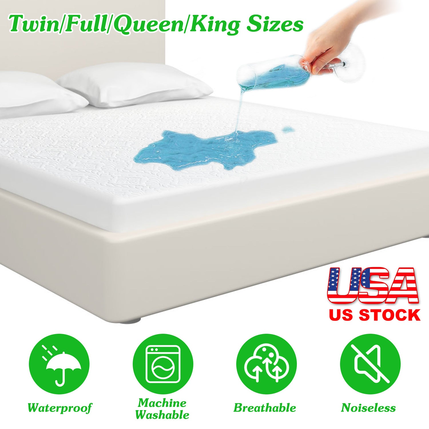 King Size Waterproof Mattress Protector Breathable Soft Cotton Mattress Pad Cover With Elastic Deep Pocket Up To 11in Noiseless Machine Washable Beddi