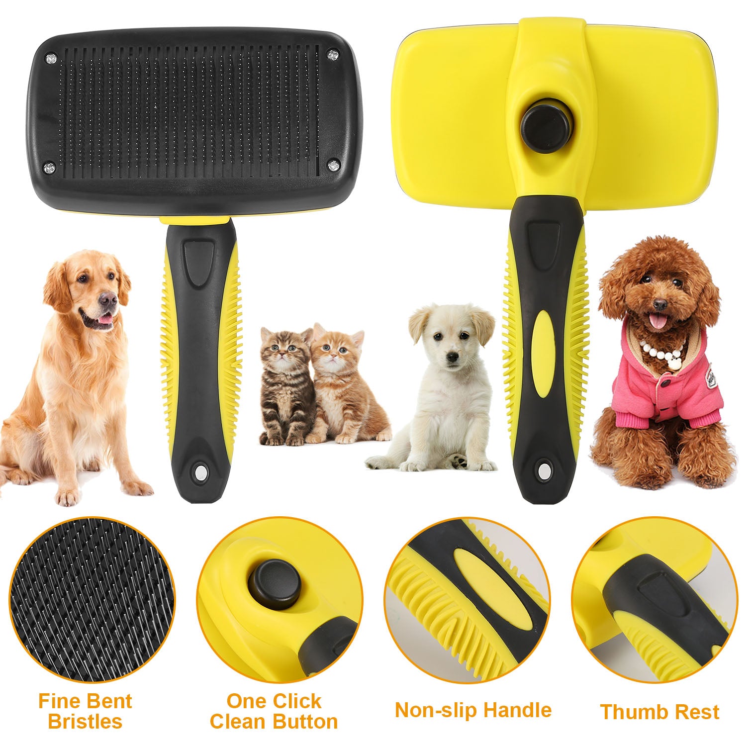 Self Cleaning Slicker Brush Pets Dogs Grooming Shedding Tools Pet Hair Grooming Remover