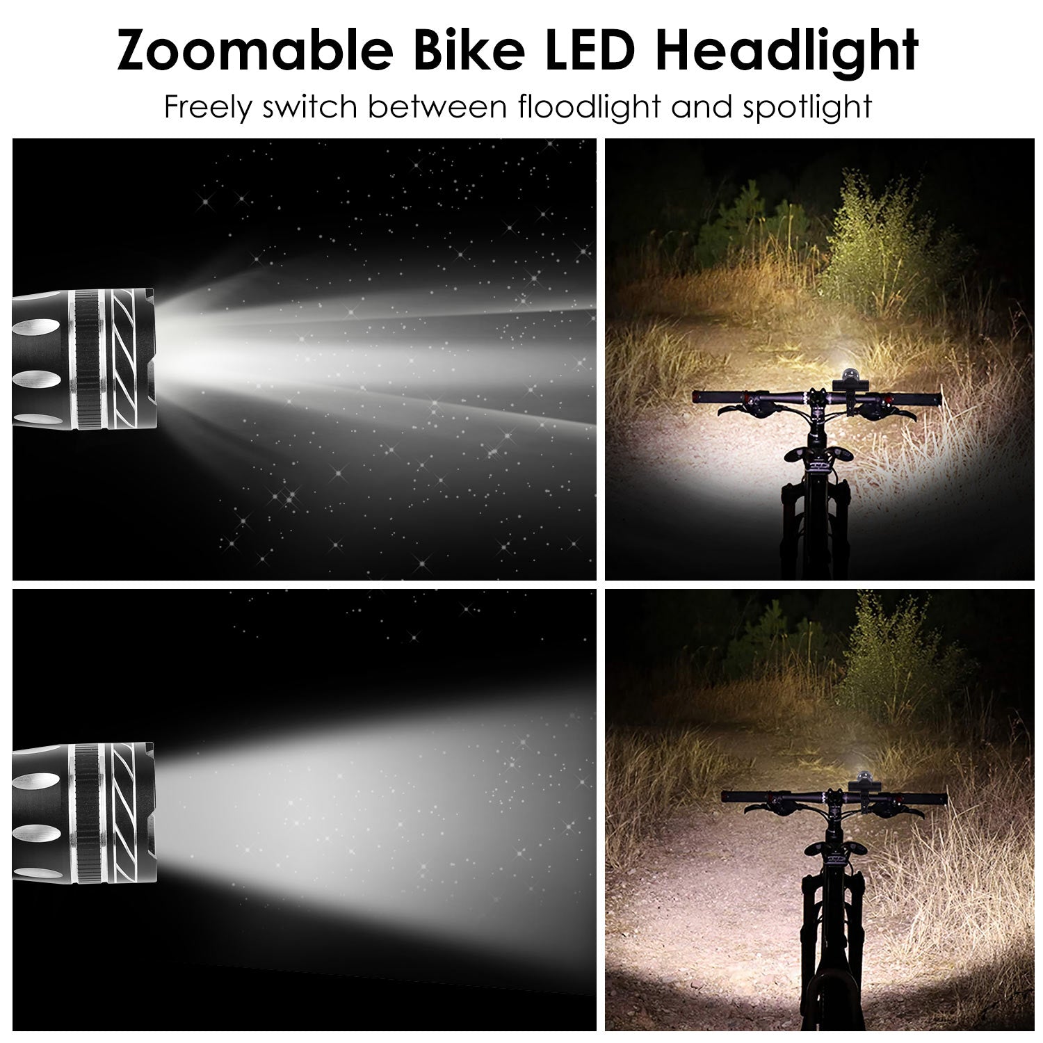 Bike Headlight USB Rechargeable LED Bicycle Front Light IPX6 Waterproof Bicycle Headlight Aluminum Alloy Shell Bike Headlight w/ Bracket