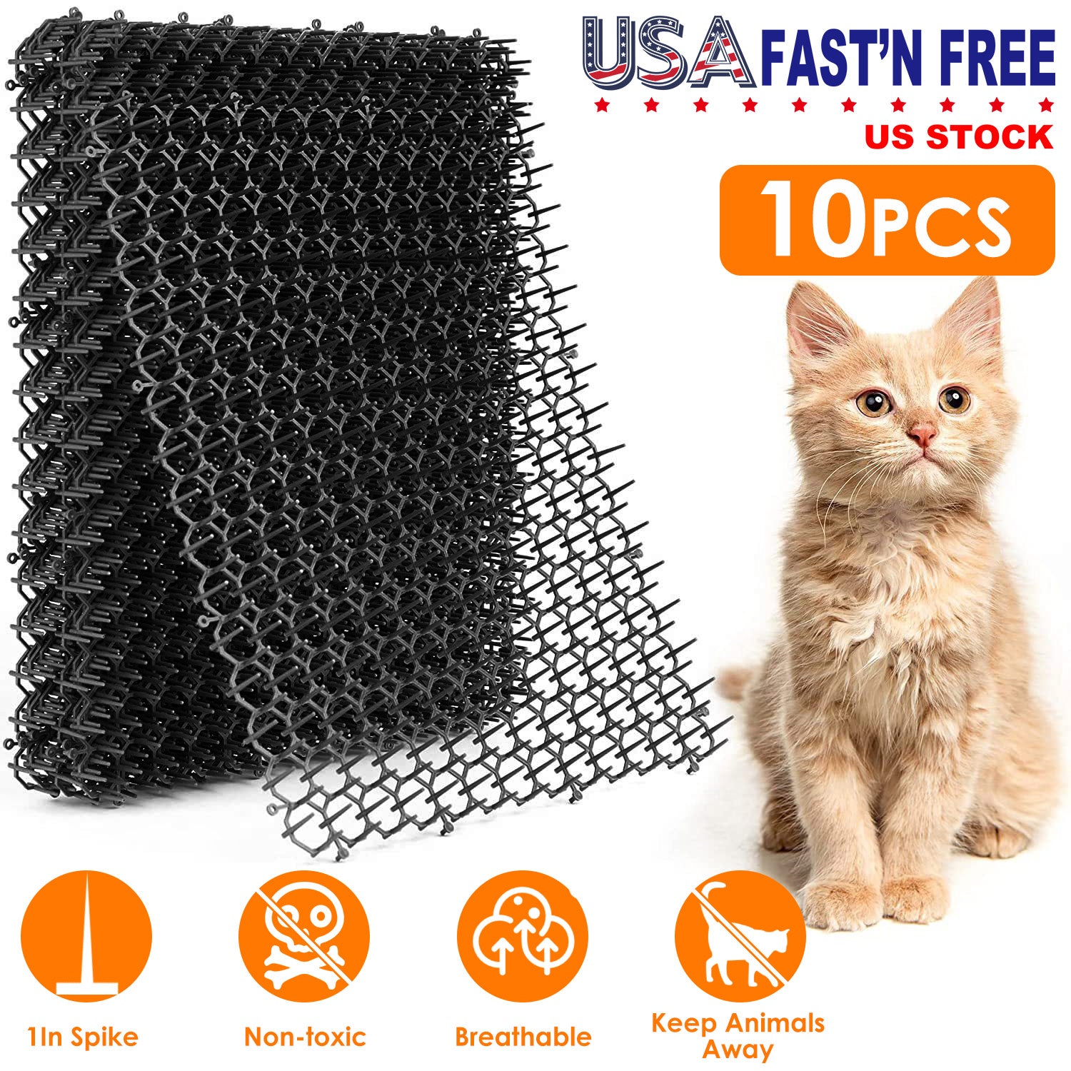 10Pcs Cat Spike Mat with Spikes 15.8x11.8in Cat Repellent Mats Spike Deterrent Stopper Mat for Pet Cats Dogs 13x1ft Area 