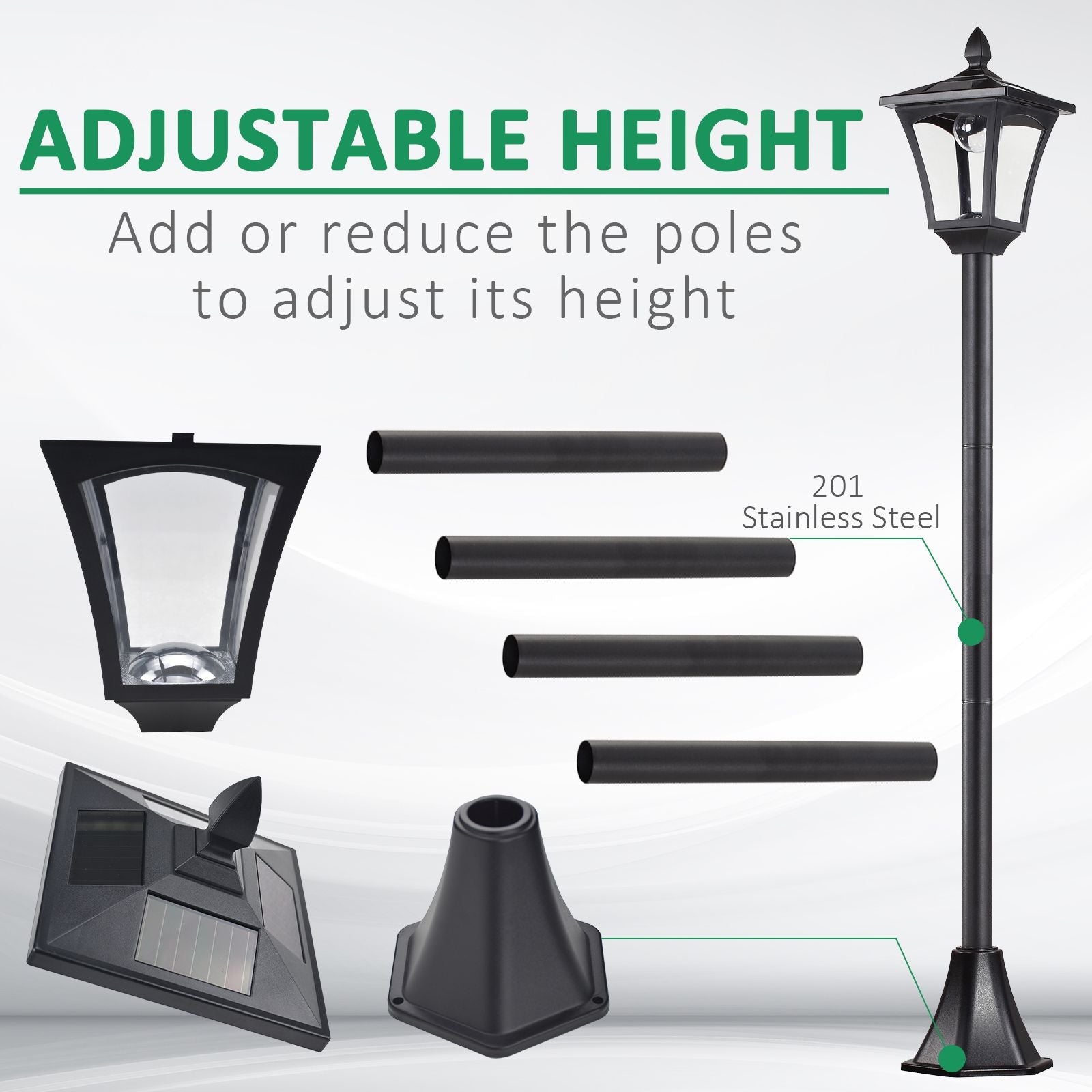 Outsunny Outdoor Garden Solar Post Lamp Light Sensor Dimmable LED Lantern Bollard Pathway Lighting 63" Tall Black 