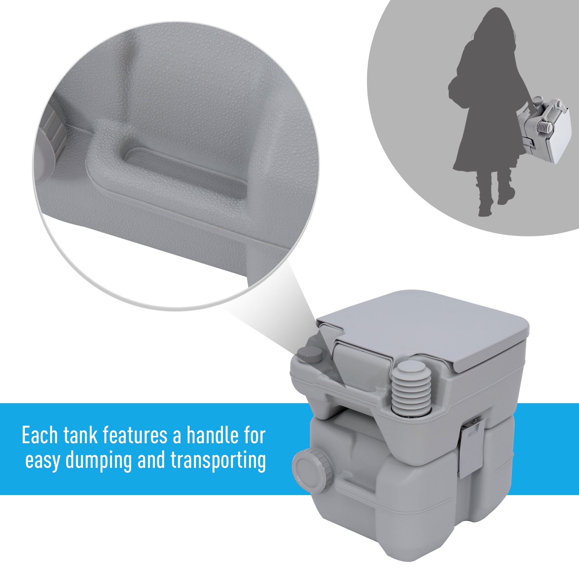 Outsunny Portable Toilet for Adults, Travel Toilet with 2 Detachable Tanks, Camping Toilet for Trips, 5.3 Gallon (20L), Grey 