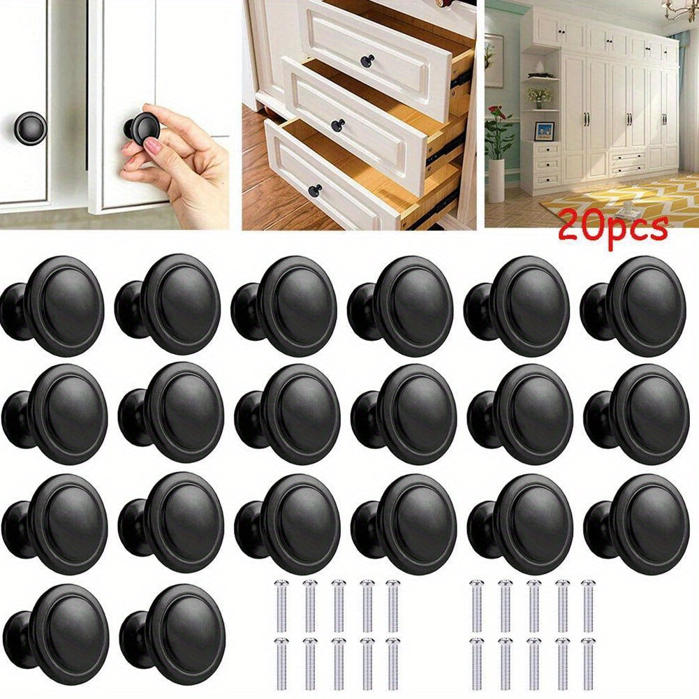 20pcs Matte Stainless Steel Cabinet Handles - Easy Install, Round Door Knobs for Kitchen & Bathroom Cupboards 