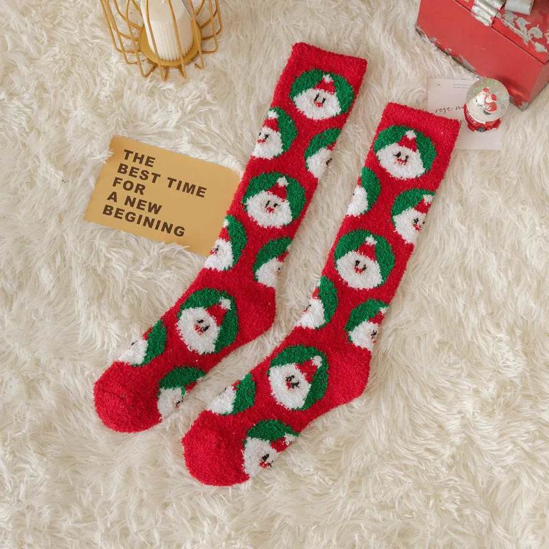 Coral Fleece Stockings Cartoon Thermal Christmas Room Socks 
