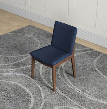 Laura Blue Linen Solid Wood Dining Chair  Set Of 2 Mid-Century Modern Style 