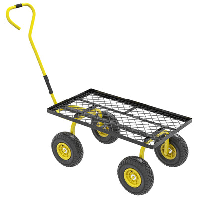 Outsunny Heavy Duty Garden Wagon Cart with 10" Wheels, 330 lbs Capacity, for Garden, Beach, Lawn, Yellow 