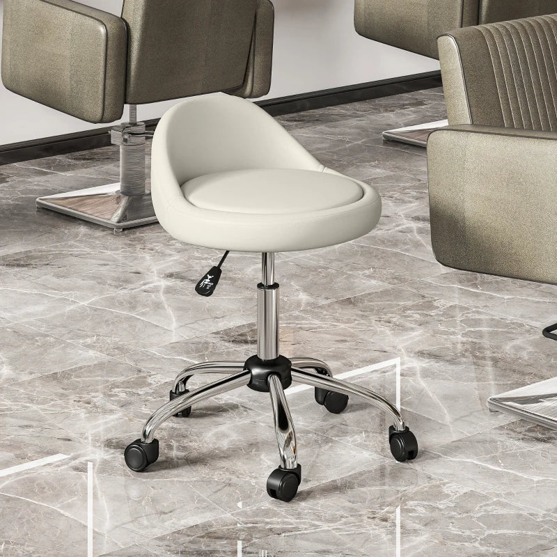 Salon Stool, Adjustable Rolling Stool, White