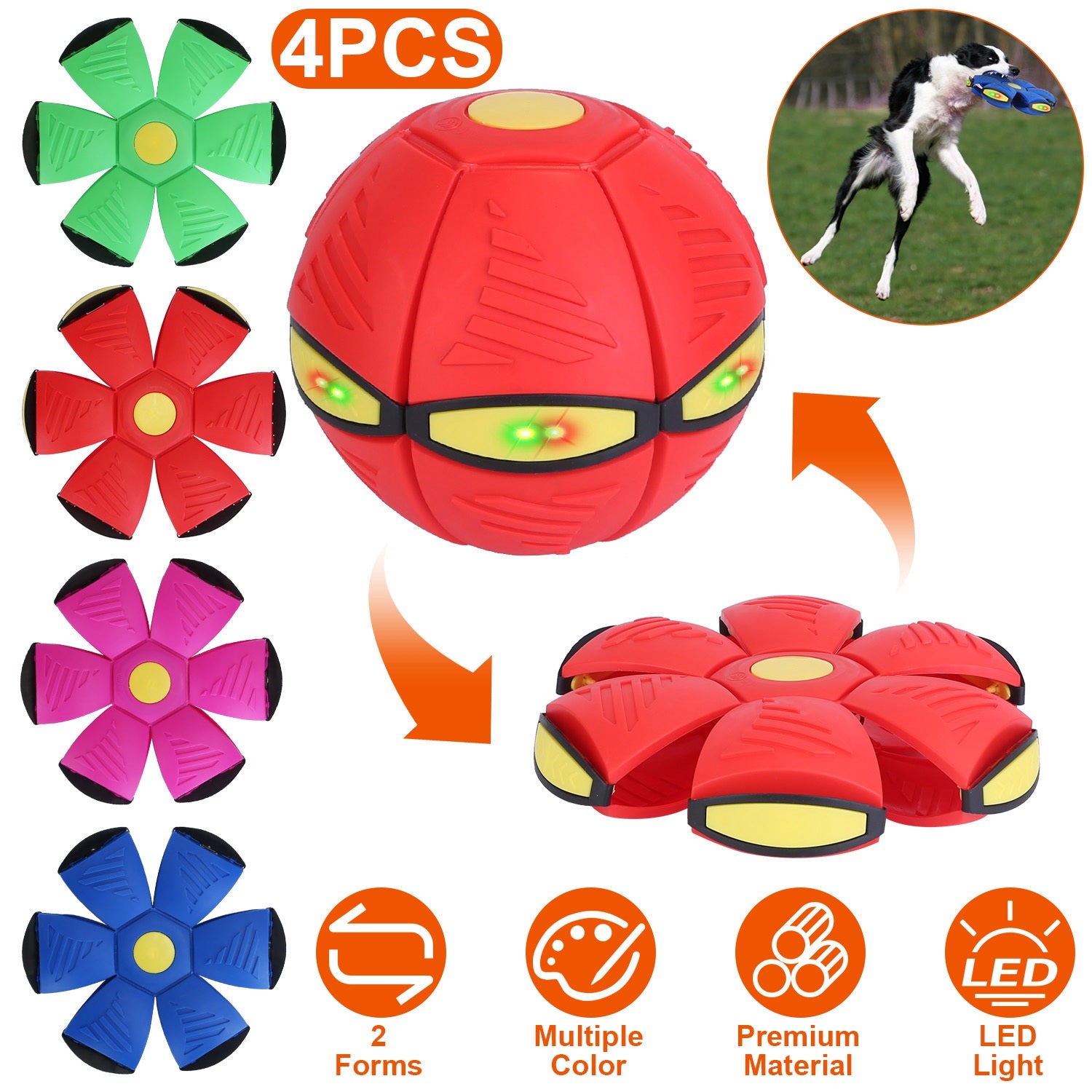 4 Pack Flying Saucer Ball Electric Colorful Flying Toy UFO Ball with LED Lights for Pet Children Outdoor Toy