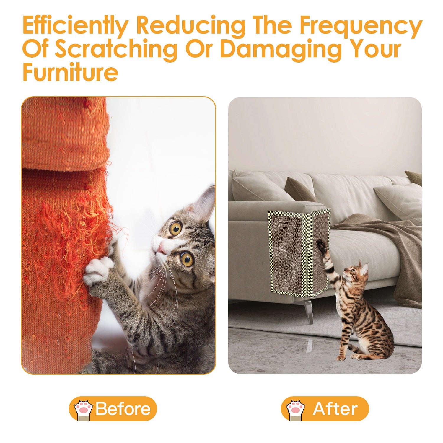 2Pcs Foldable Cat Scratcher Sofa Wall Couch Corner Vertical Double-Sided Cat Scratching Board No Drilling Cardboard Kitten Furniture Protector