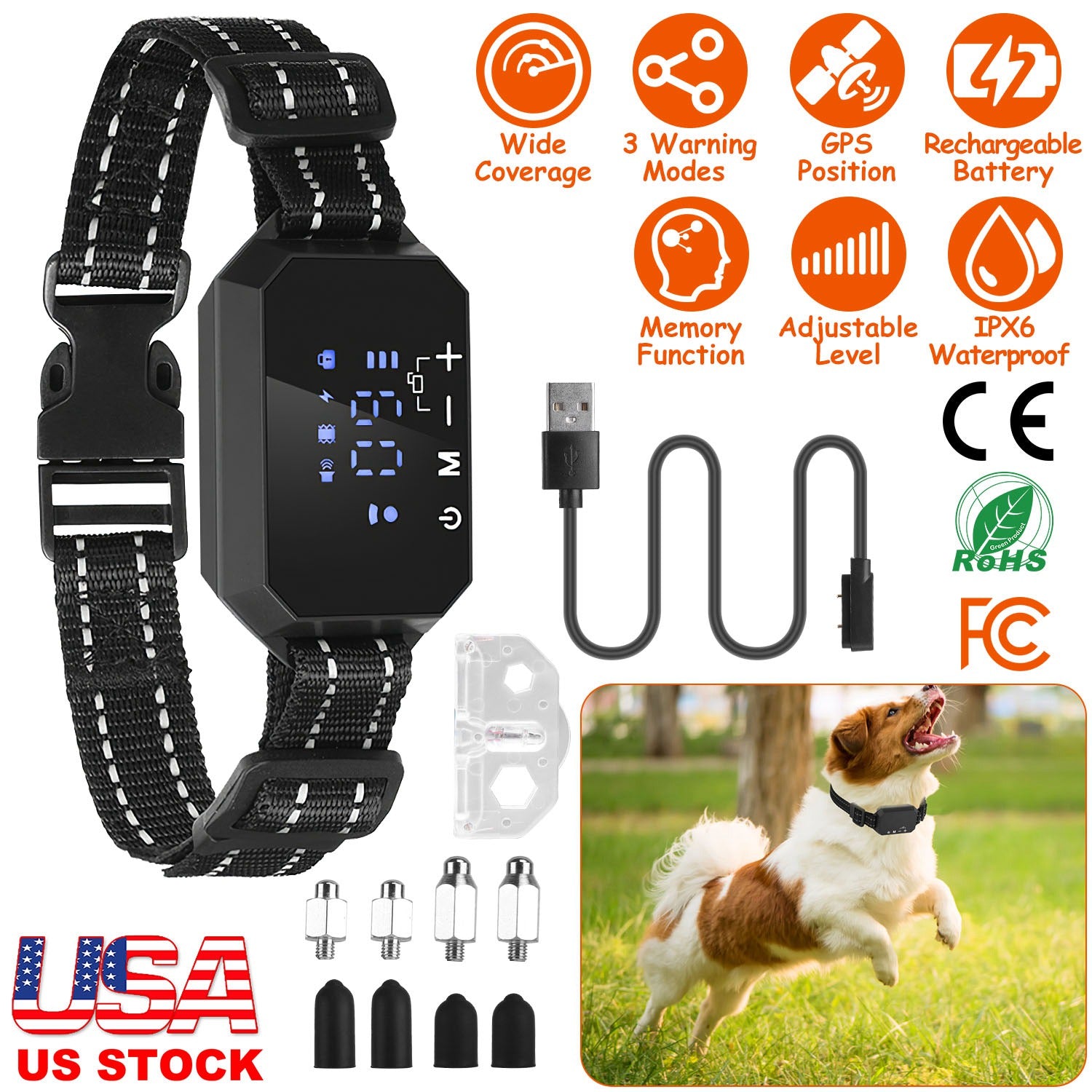 Wireless GPS Dog Fence Rechargeable Waterproof Electric Dog Collar 98-3280FT Adjustable Radius Pet Containment System Outdoor for Large Medium Dogs