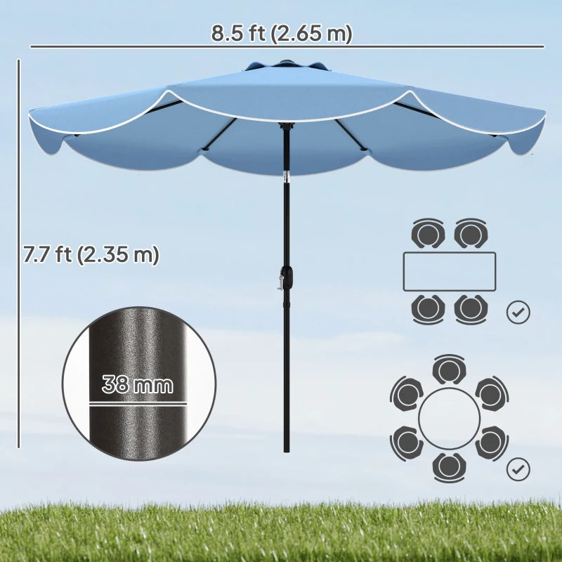 9' x 9' Round Market Umbrella with Valance, Patio Umbrella with Tilt and Crank, for Garden, Deck, Poolside, Sky Blue