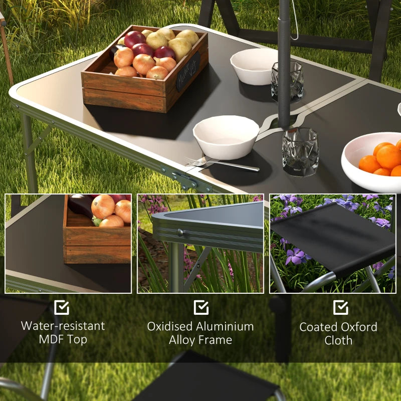 Folding Picnic Table Camping Table and Chairs Use for BBQ Picnic Garden Parties 47.2" L x 23.6" W x 21.7" -27.6" H Black