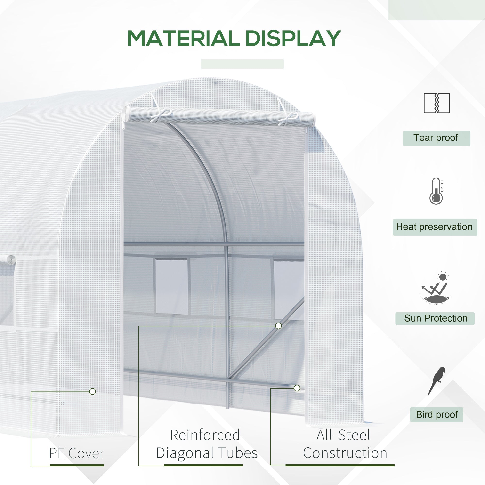 Outsunny Portable Walk-in Tunnel Greenhouse 14.8x6.6x6.6ft with Door and Ventilation Window for Garden Plant Growing White 
