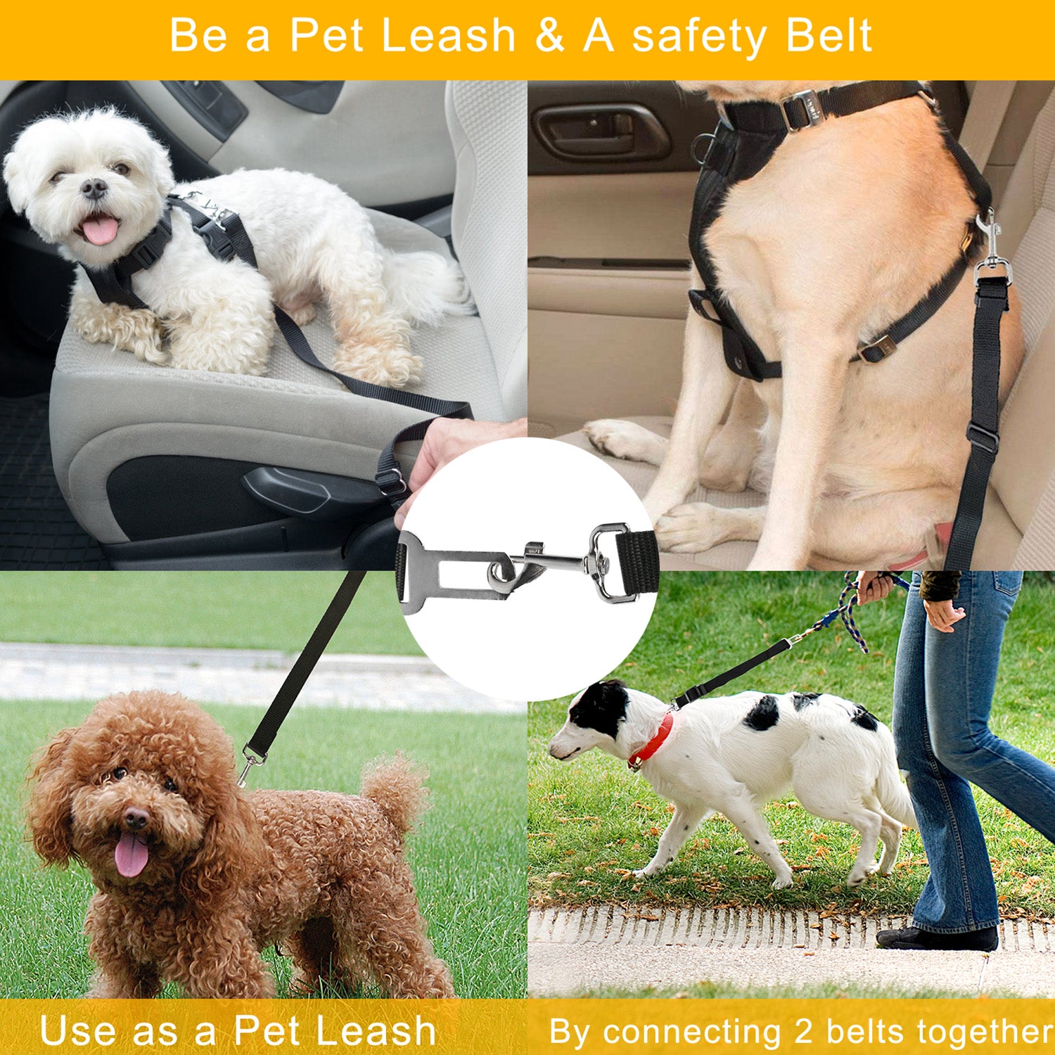 2Pcs Pet Dog Seat Belt Leash Adjustable Pet Dog Cat Safety Leads Harness Car Vehicle Nylon Fabric Seatbelt Strap