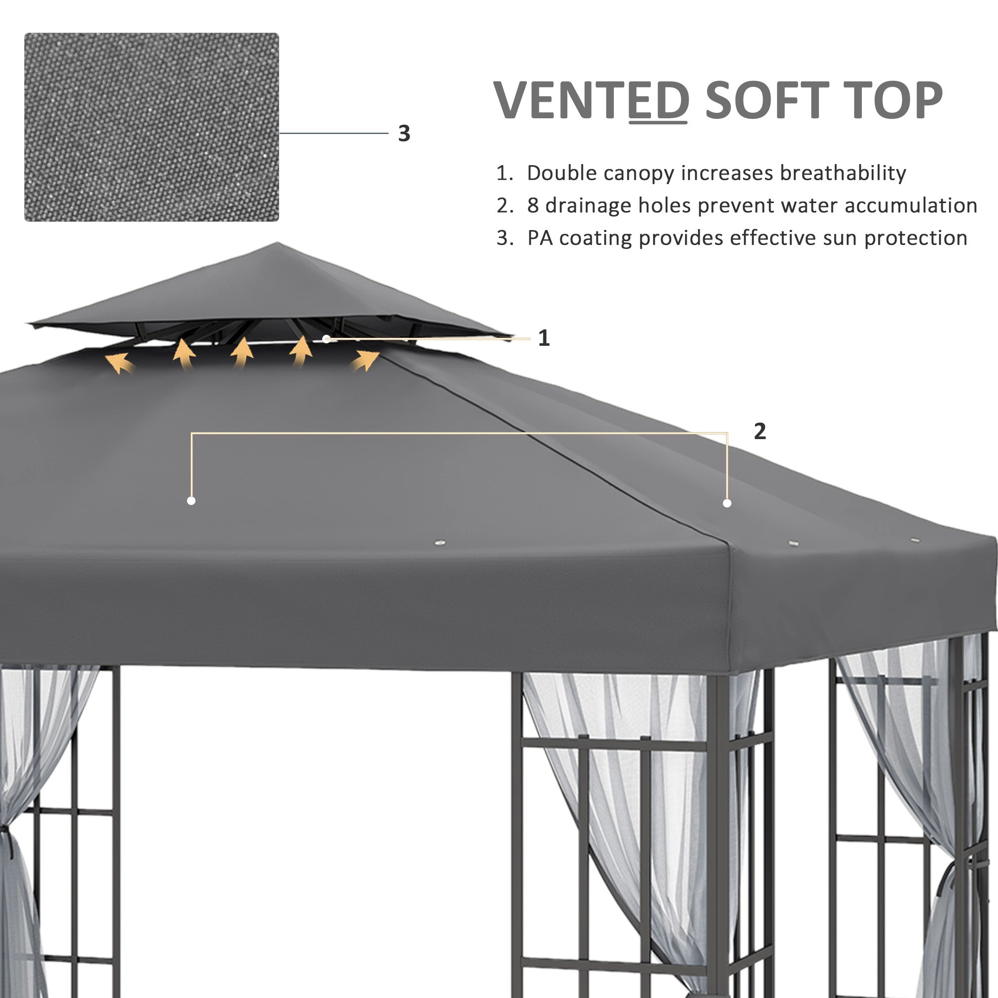 Outsunny 10'x10' Garden Gazebo Patio Canopy Portable Party Event Backyard w/ Mosquito Netting Grey 
