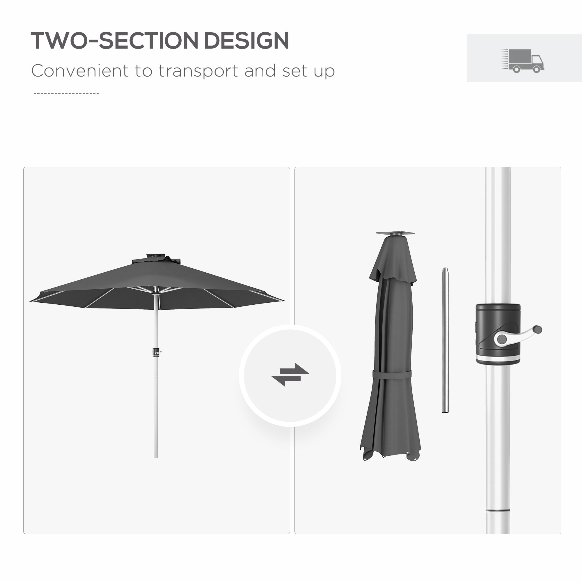 Outsunny LED Patio Umbrella, Lighted Deck Umbrella with 4 Lighting Modes, Solar & USB Charging, Charcoal Grey 