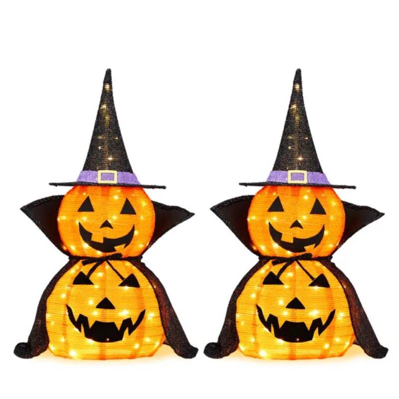 2Packs 3FT Halloween Collapsible Lighted Pumpkin Decoration, 176 LED Pop-Up Pumpkin Lamp With Cape, Plug In Halloween Jack-O-Lantern With Metal Stand For Indoor Outdoor Garden Patio Party Decor 