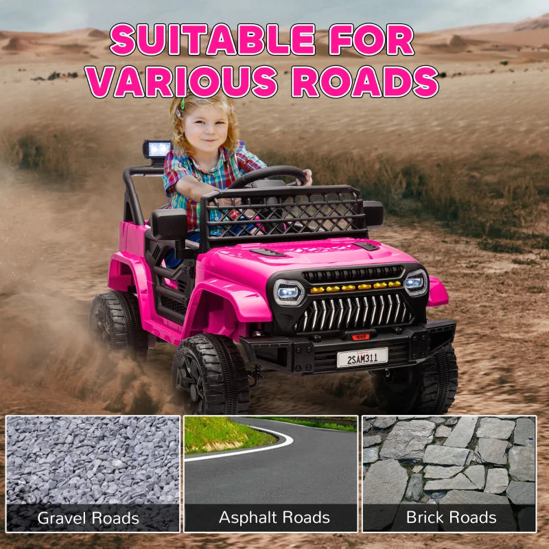 Qaba 12V Ride on Truck, Electric Car for Kids with Remote Control, Suspension, 3 Speeds, USB Music Headlights, Pink
