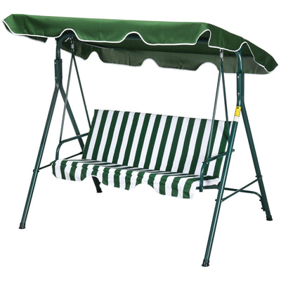 Outsunny 3-Seater Outdoor Porch Swing with Adjustable Canopy Patio Swing Chair for Garden Poolside Backyard Green and White 