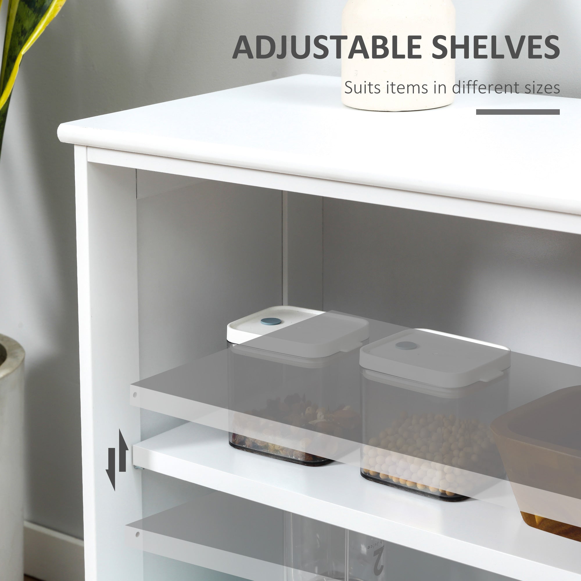 HOMCOM Modern Stackable Cabinet: Kitchen Sideboard Bar Cabinet, Glass Door Console, Cupboard Serving Buffet, Sleek White 