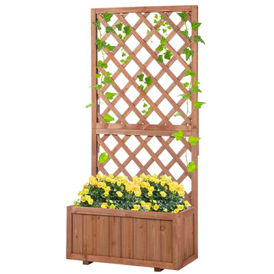 Outsunny Garden Wooden Pine Planter with Trellis for Climbing Plants Flower Raised Bed 2.4x1x4.9ft Orange 