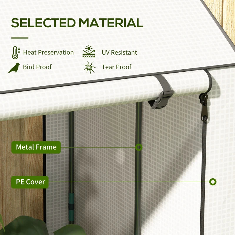 Mini Greenhouse with 4 Wire Shelves, Portable Tomato Greenhouse with Roll Up Door, 39.4" x 31.5" x 59.1", White