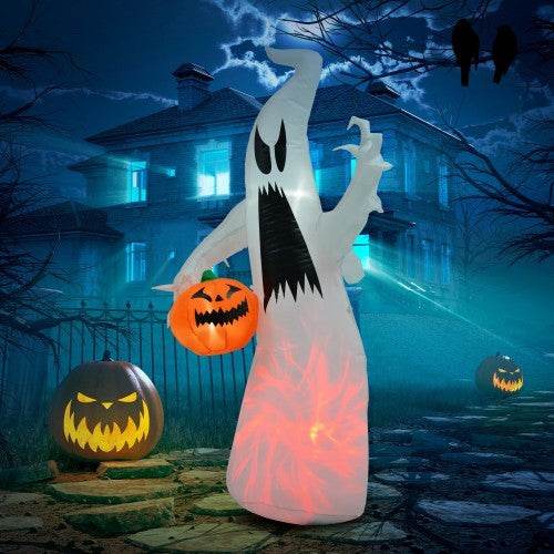 HOMCOM 5.9 Halloween Inflatable Outdoor Decoration Ghost With Pumpkin, Blow Up LED Yard Decor For Garden, Lawn, Party, Holiday, Waterproof 