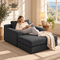 51.2-Inch Folding Chair Bed with Pillow, Corduroy Upholstered Sleeper Chair, Modular Floor Sofa, Dark Grey