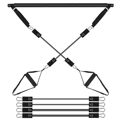 Pilates Bar Kit with 180LBS Resistance Bands Multifunctional Pilates Yoga Toning Bar Full Body Exercise Equipment Set for Beginners Intermediates Prof 