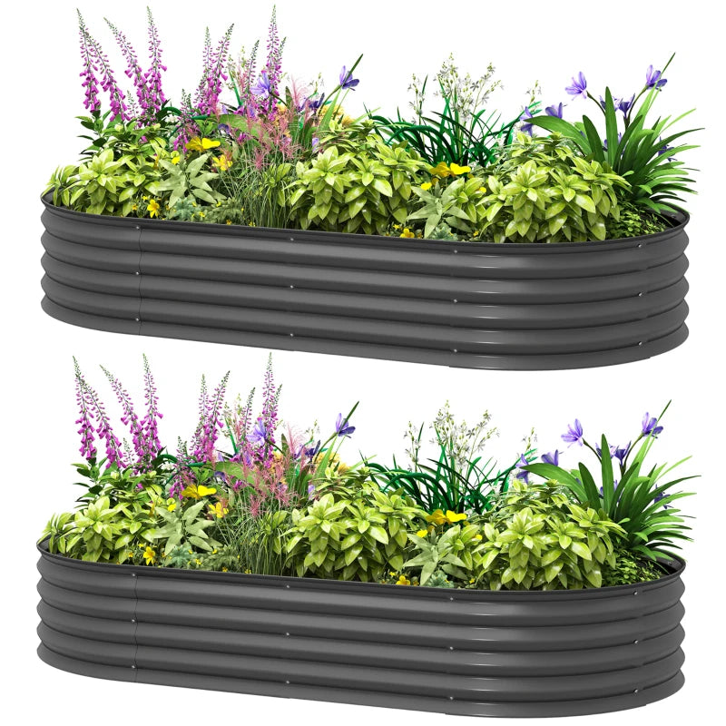 6' x 3' x 1' Large Outdoor Planter Box, Galvanized Raised Garden Bed with Metal Plant Stake, Dark Grey