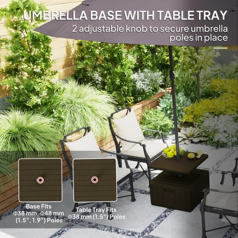 Patio Umbrella Weighted Base with Table Tray, Heavy Duty Umbrella Base with Wheels Handles, Brown