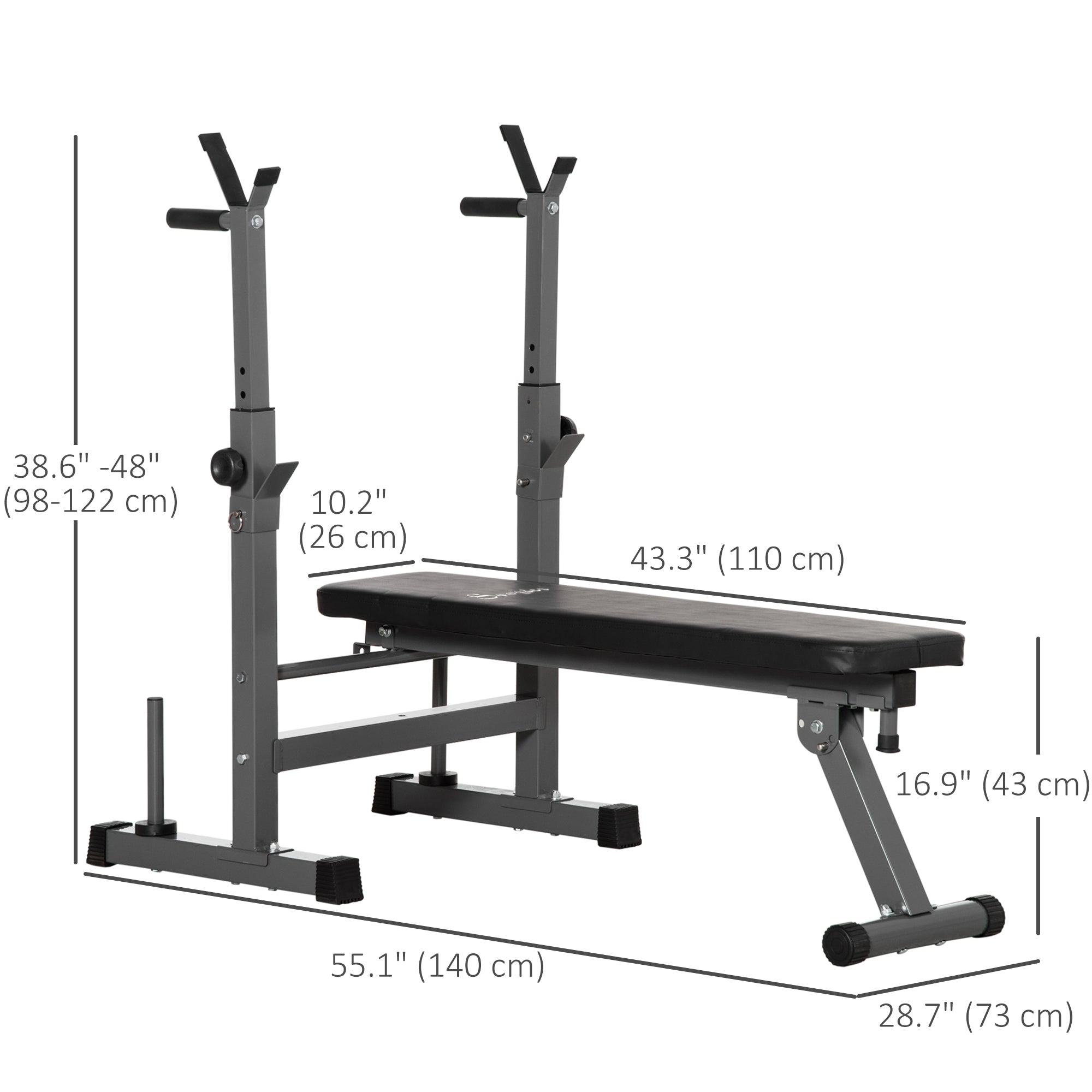Soozier Adjustable Weight Bench Foldable Bench Press Barbell Rack Dip Station Home Gym Strength Training Workout 