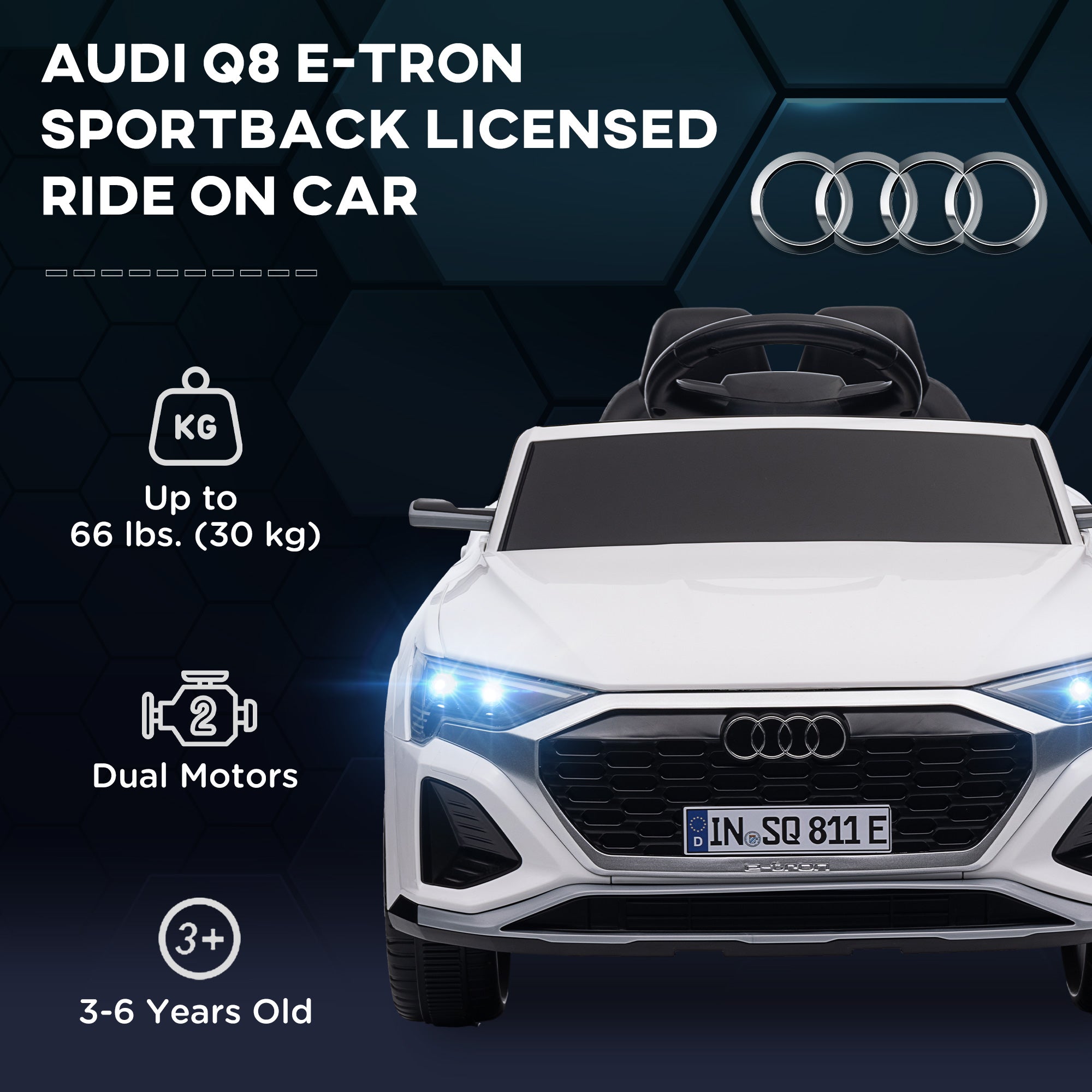 Qaba 12V Battery Powered Kids Electric Car, Audi Q8 etron Sportback Licensed Ride on Car w/ Remote Control, White 