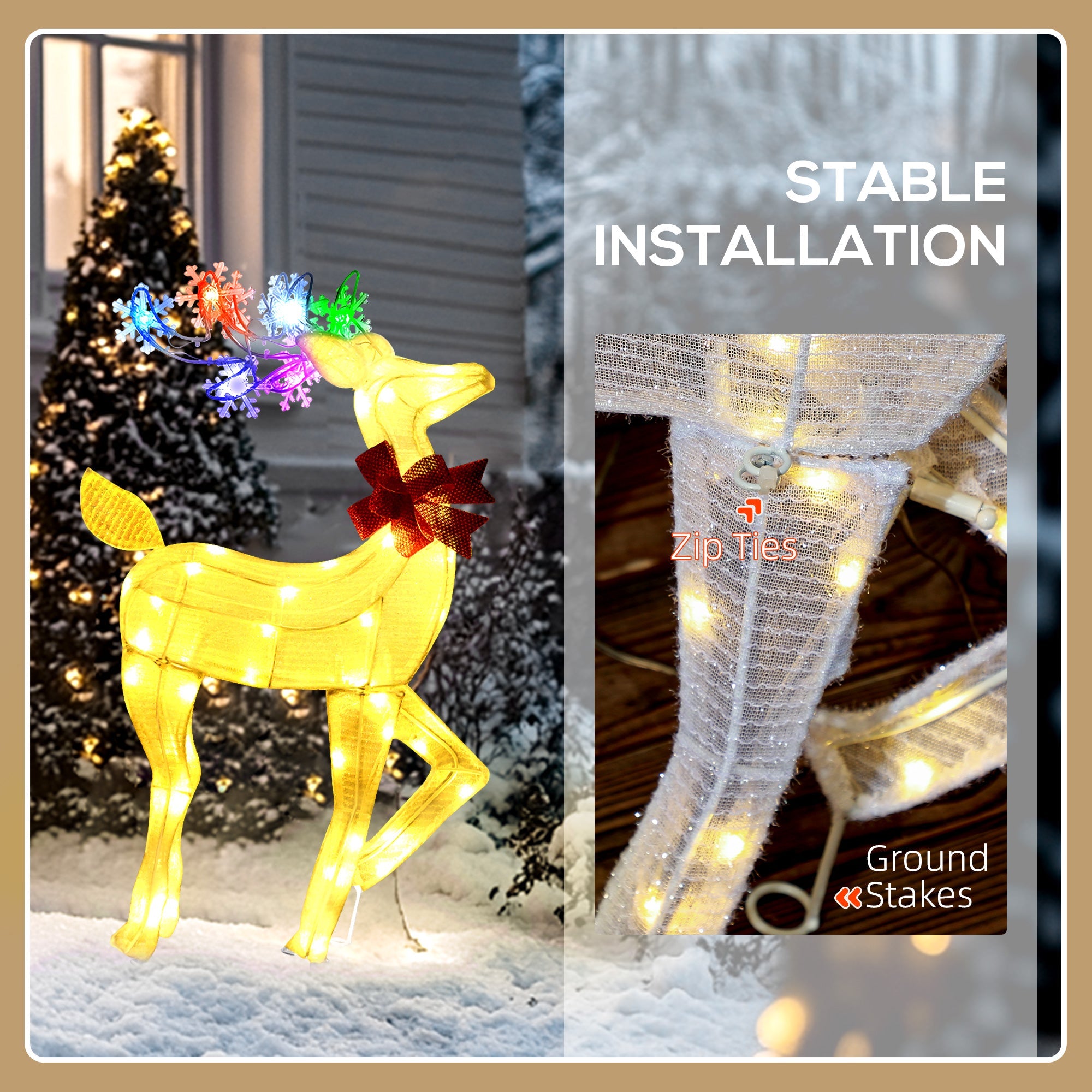 Outsunny Light Up Reindeer Yard Decoration, Lighted Deer Christmas Decoration for Indoor, Outdoor, Garden, Lawn, White 