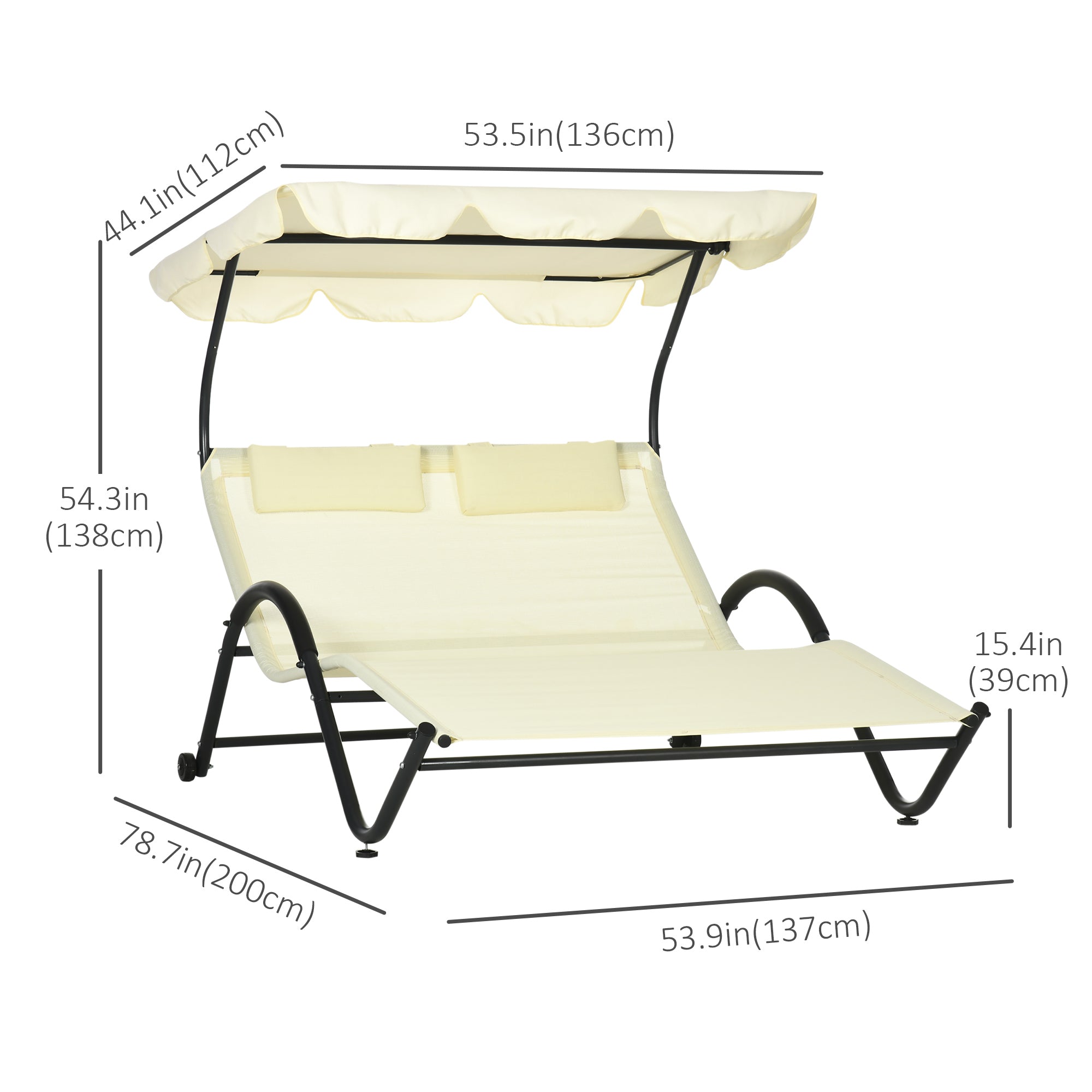 Outsunny Patio Chaise Lounge Chair Outdoor w Sunshade Roof Wheels Breathable Mesh Bed Pillows 