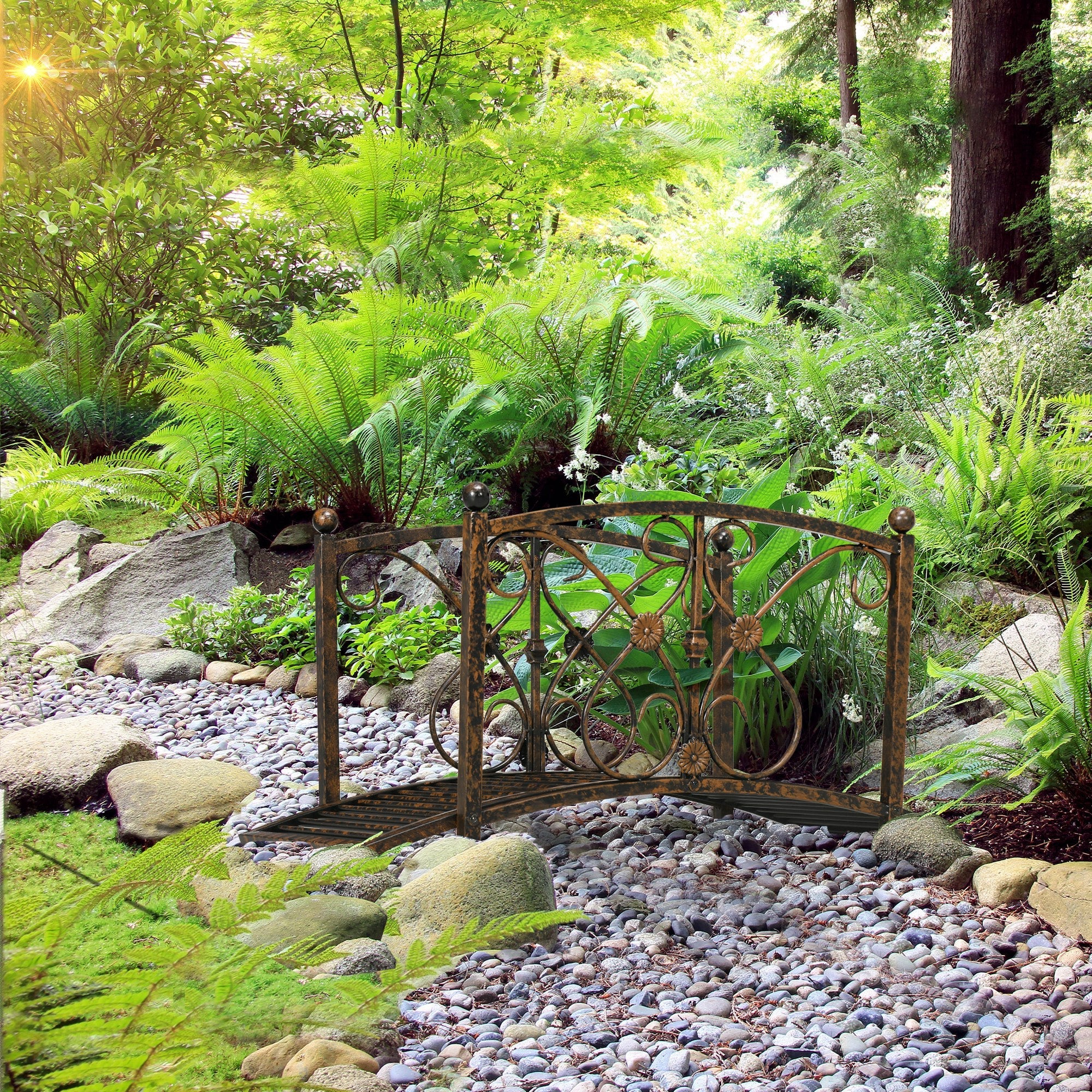Outsunny Garden Bridge 3.3FT, Decorative Classic Backyard Pond Bridge with Safety Railings Brown 